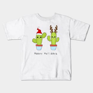 Santa And Reindeer Christmas Cacti Kids T-Shirt